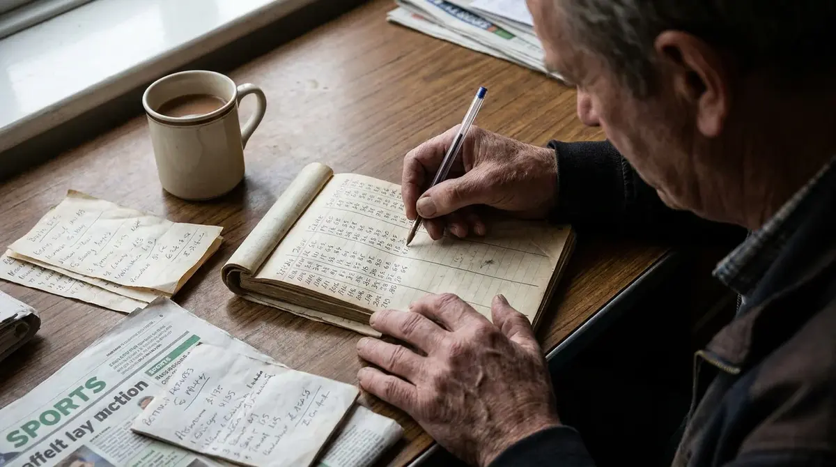 Hockey punter recording bet prices and closing line values by hand in a dedicated betting log