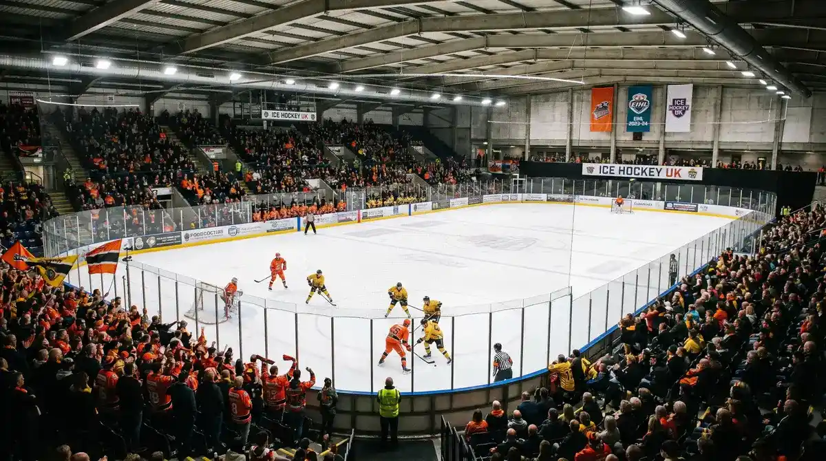 EIHL ice hockey arena packed with British fans during a domestic league game