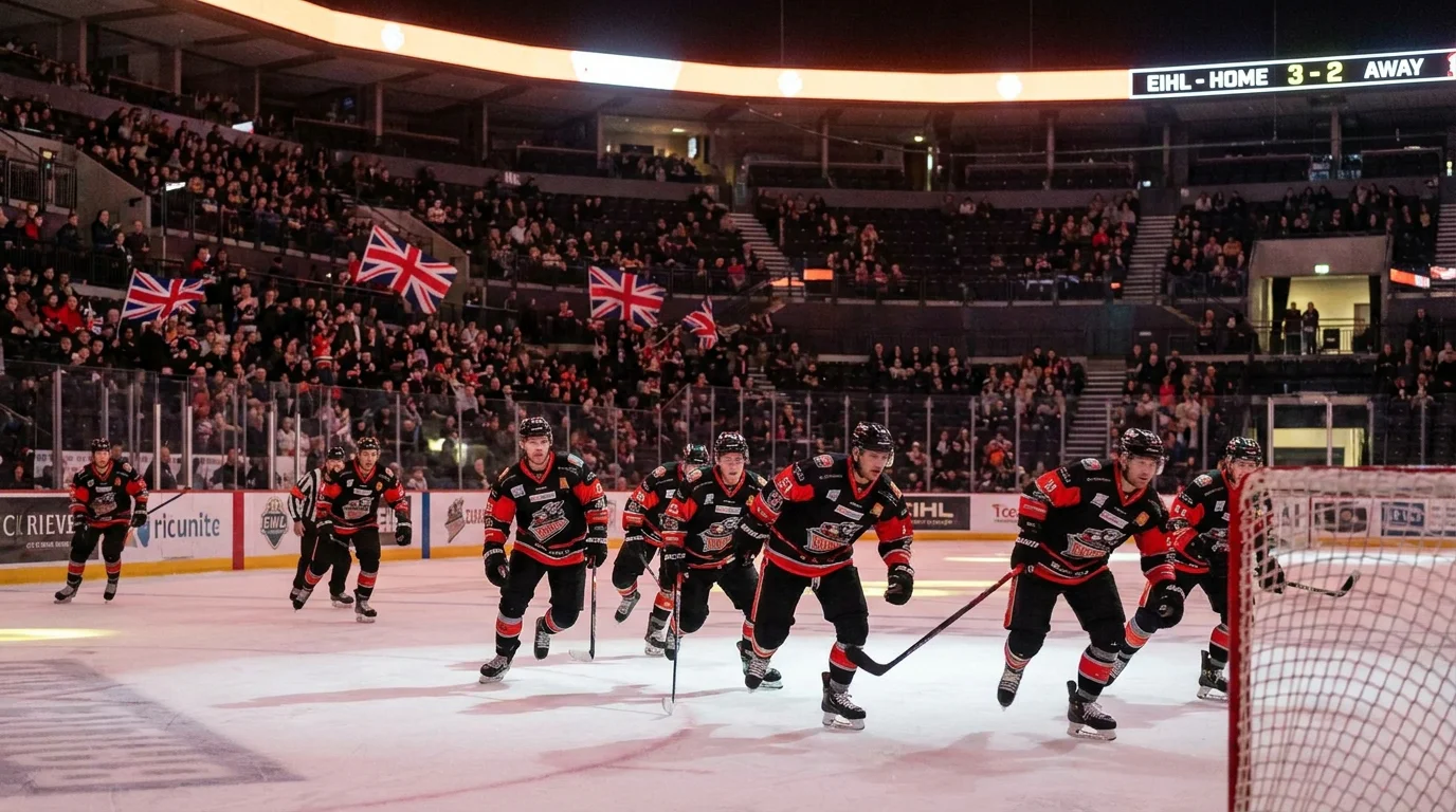 Elite Ice Hockey League players competing in front of a UK home crowd