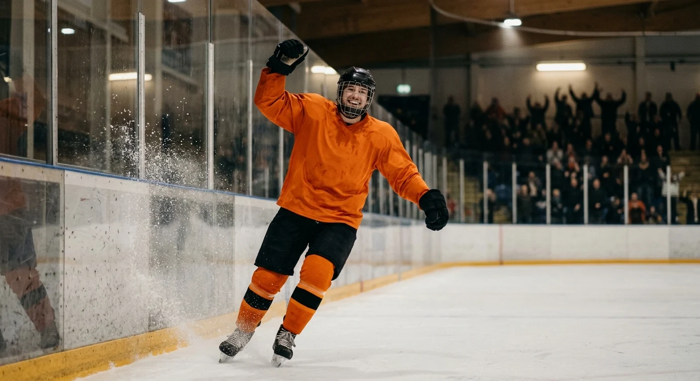 EIHL forward celebrating a goal at a Sheffield Steelers-style home game