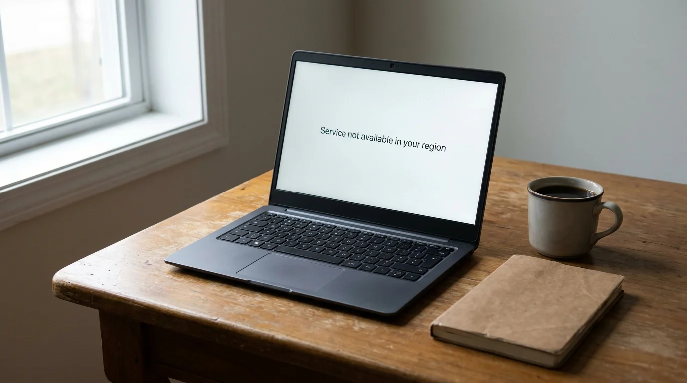 Laptop on a desk showing a generic access-restricted screen