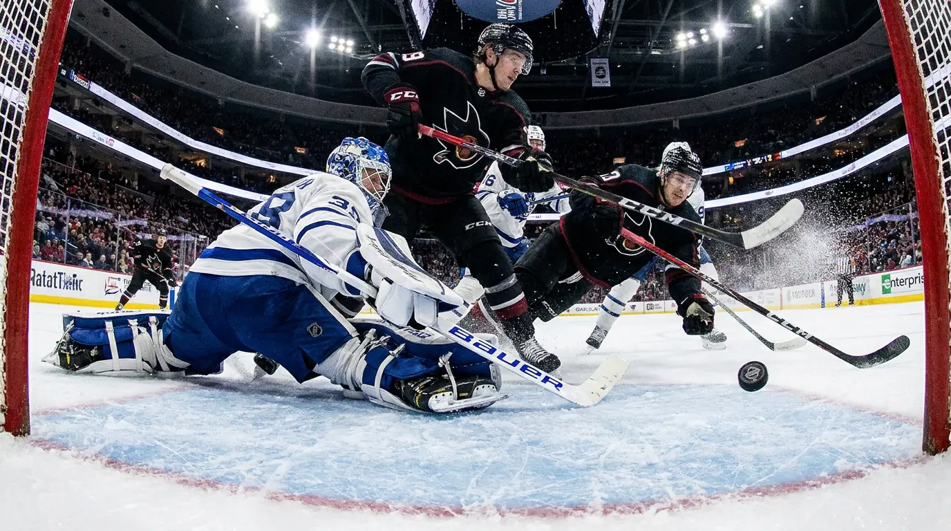 Single NHL game total scenario with a goalmouth scramble at the net