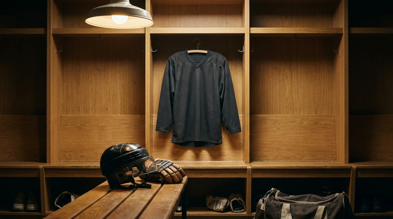 Plain Great Britain ice hockey jersey hanging in a national-team locker room
