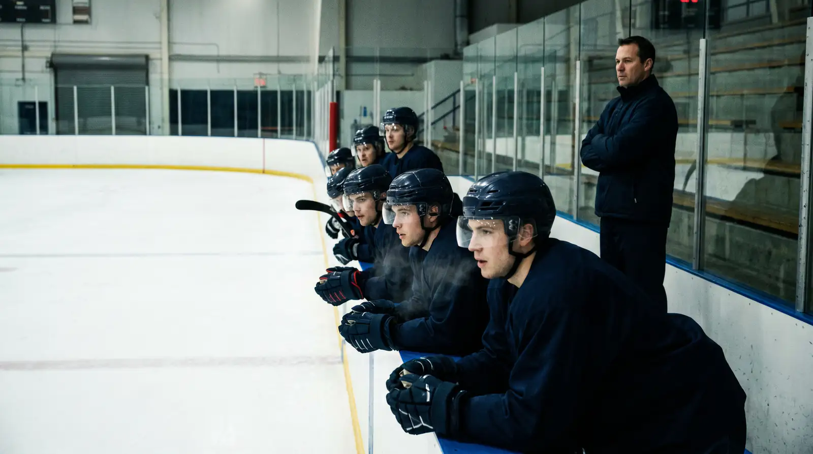 Great Britain ice hockey team watching from the bench during a national-team match