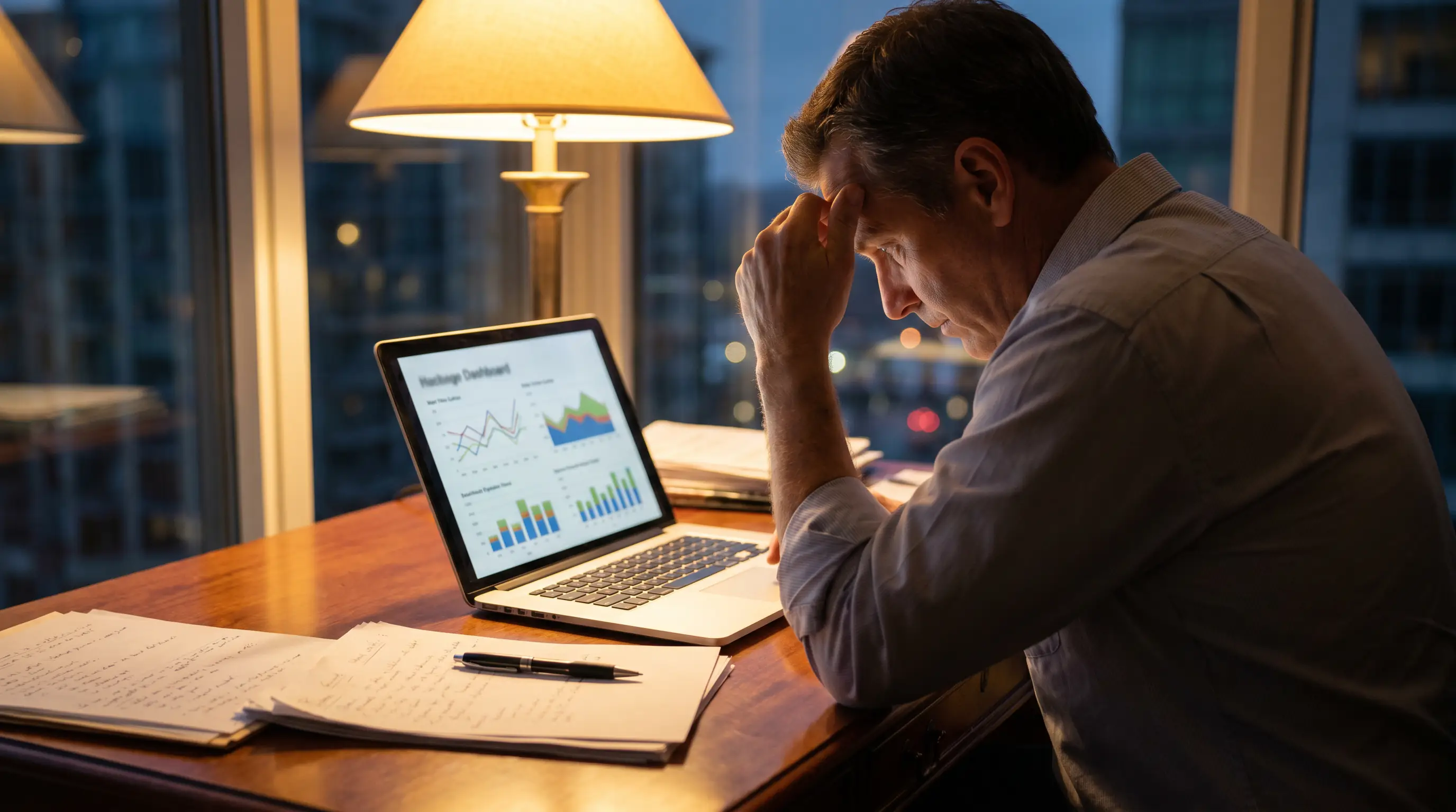 Hockey analyst reviewing advanced statistics on a laptop