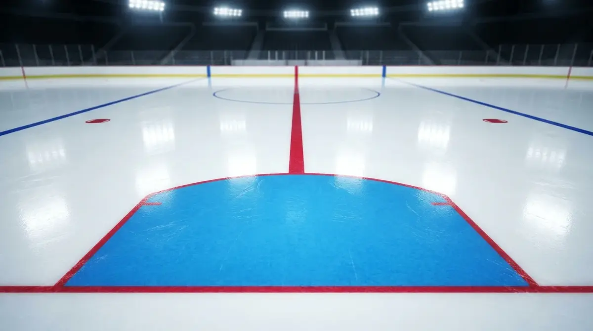 Ice hockey rink with crease and centre faceoff dot — analytical view for UK hockey betting