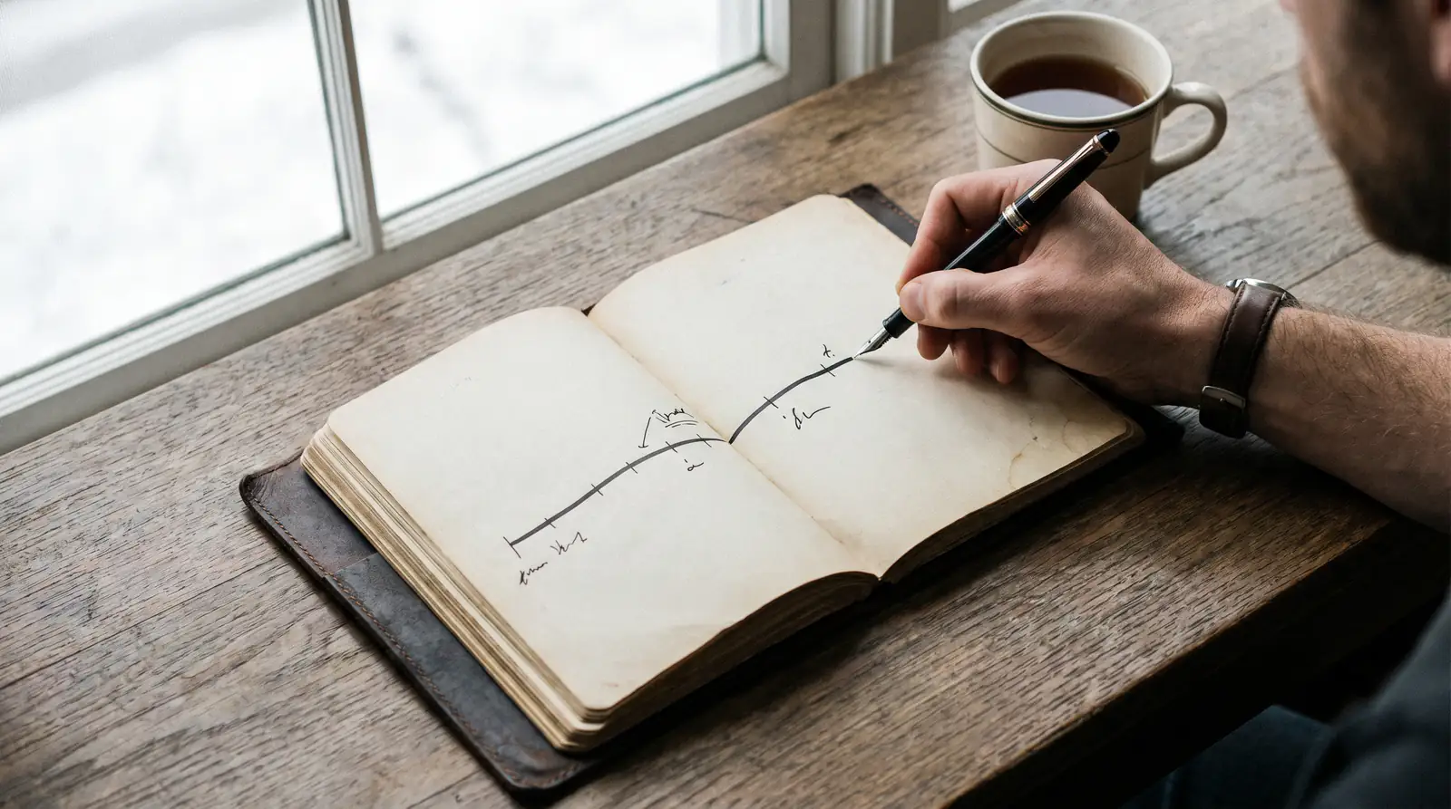 Analyst planning the NHL season on a notebook timeline