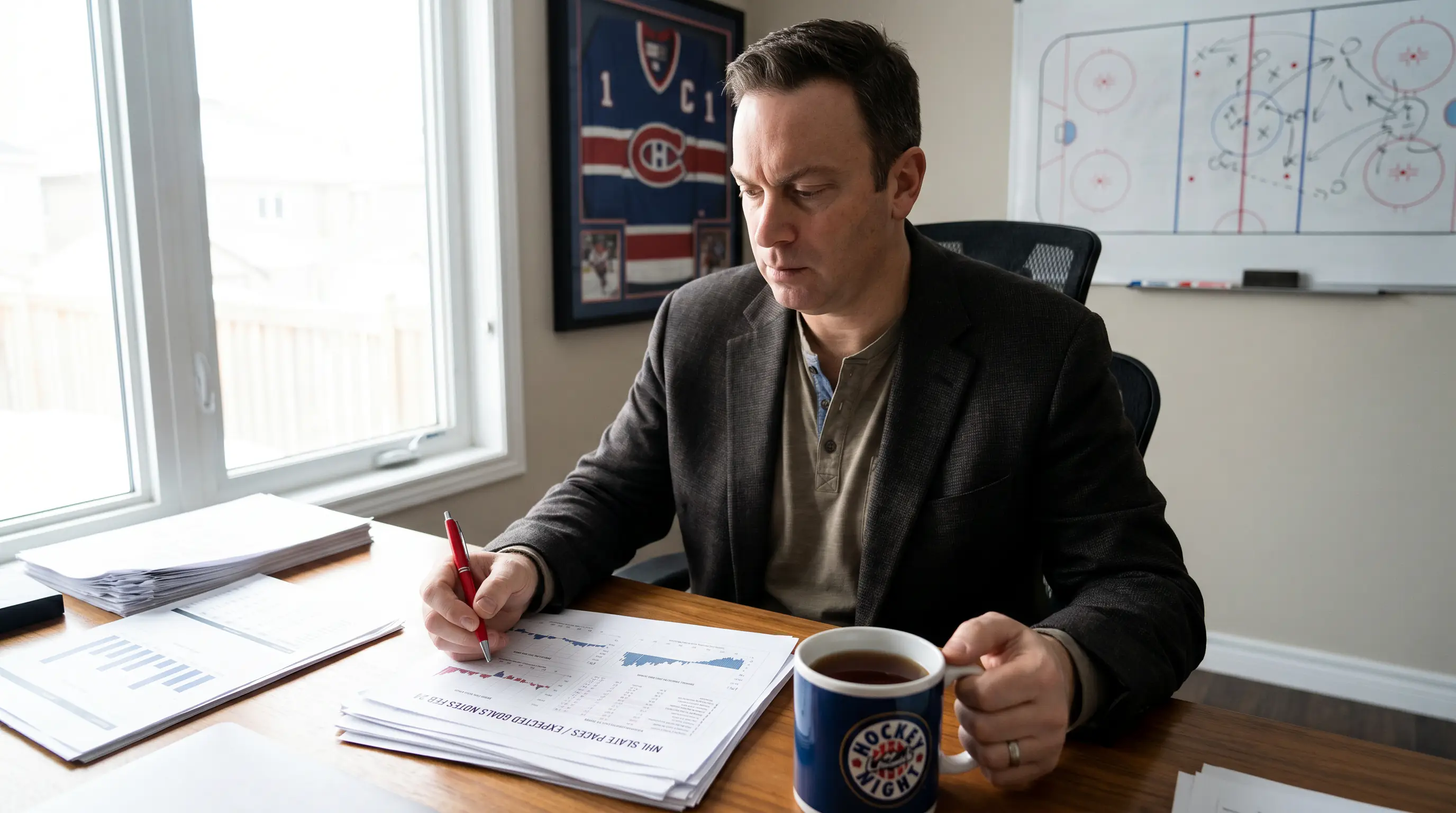 Hockey analyst reviewing pace and expected goals notes for NHL totals