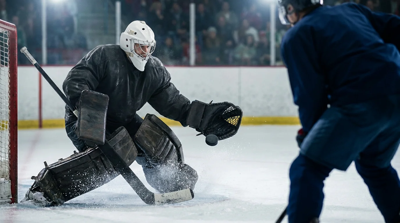 NHL goaltender catching a wrist shot in his glove