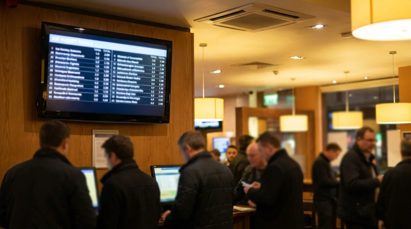 Sportsbook display showing NHL over/under totals lines for the evening