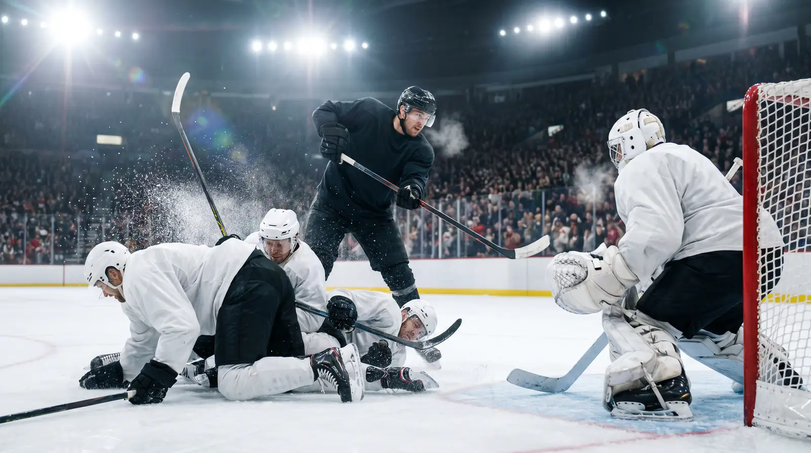 NHL power-play unit creating a shot attempt from the slot