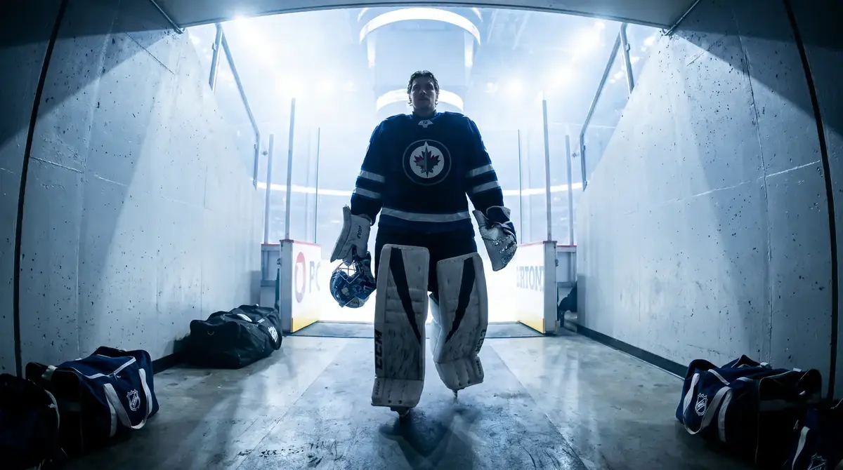 Confirmed NHL starting goaltender walking from the tunnel to the ice in full equipment before puck drop
