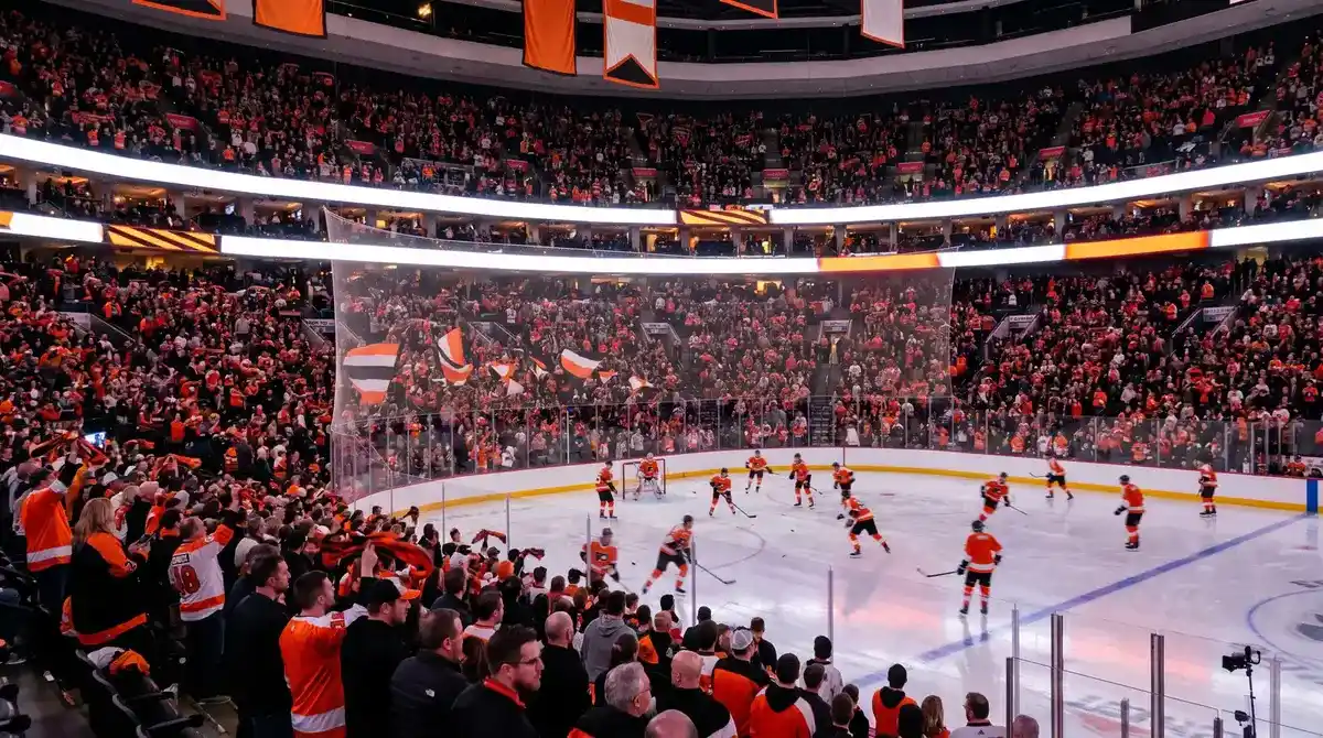 Sheffield Steelers home arena packed with fans in orange kit during a sold-out EIHL fixture