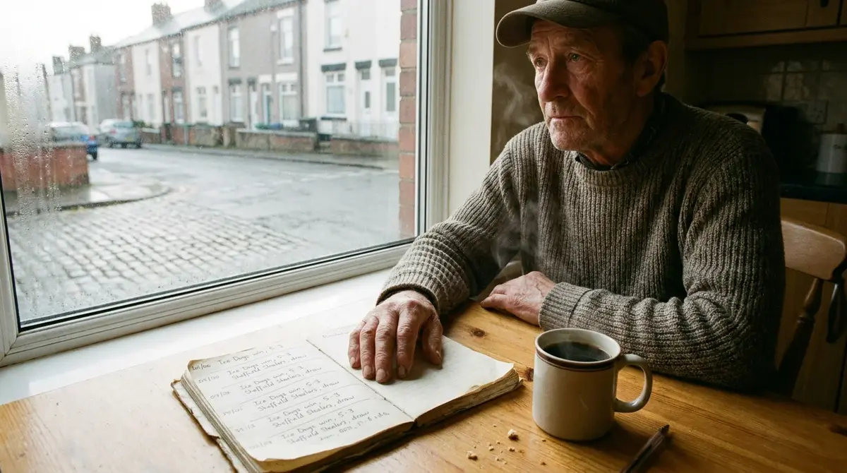 UK punter reviewing the previous week's hockey betting log on Sunday morning beside a cup of coffee