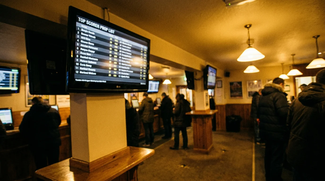 Sportsbook display showing the top scorer prop board for a hockey tournament