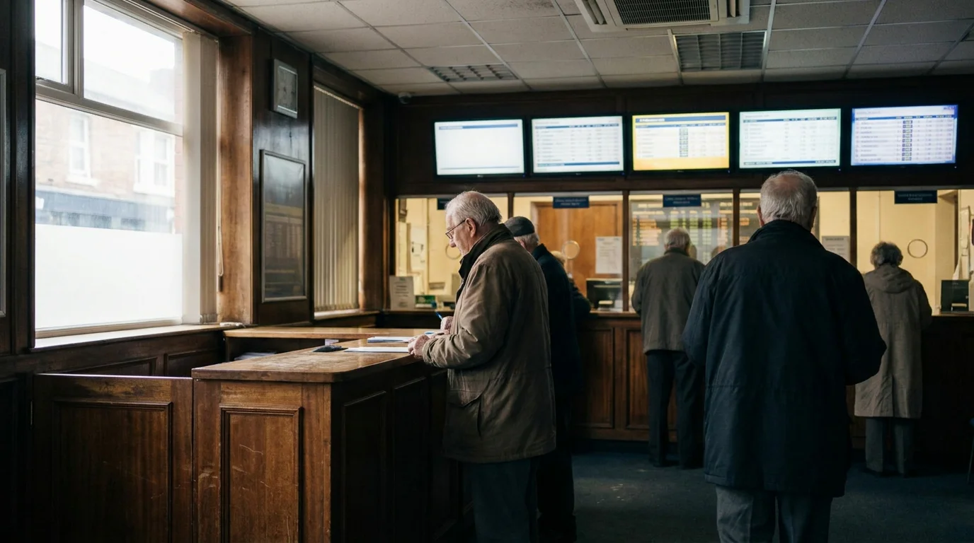 UK betting shop interior with multiple wall-mounted odds screens