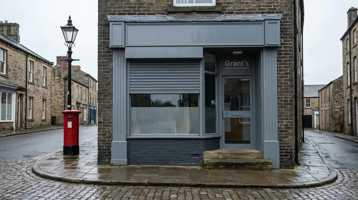 Front of a British high-street betting shop with signage on a quiet town centre street