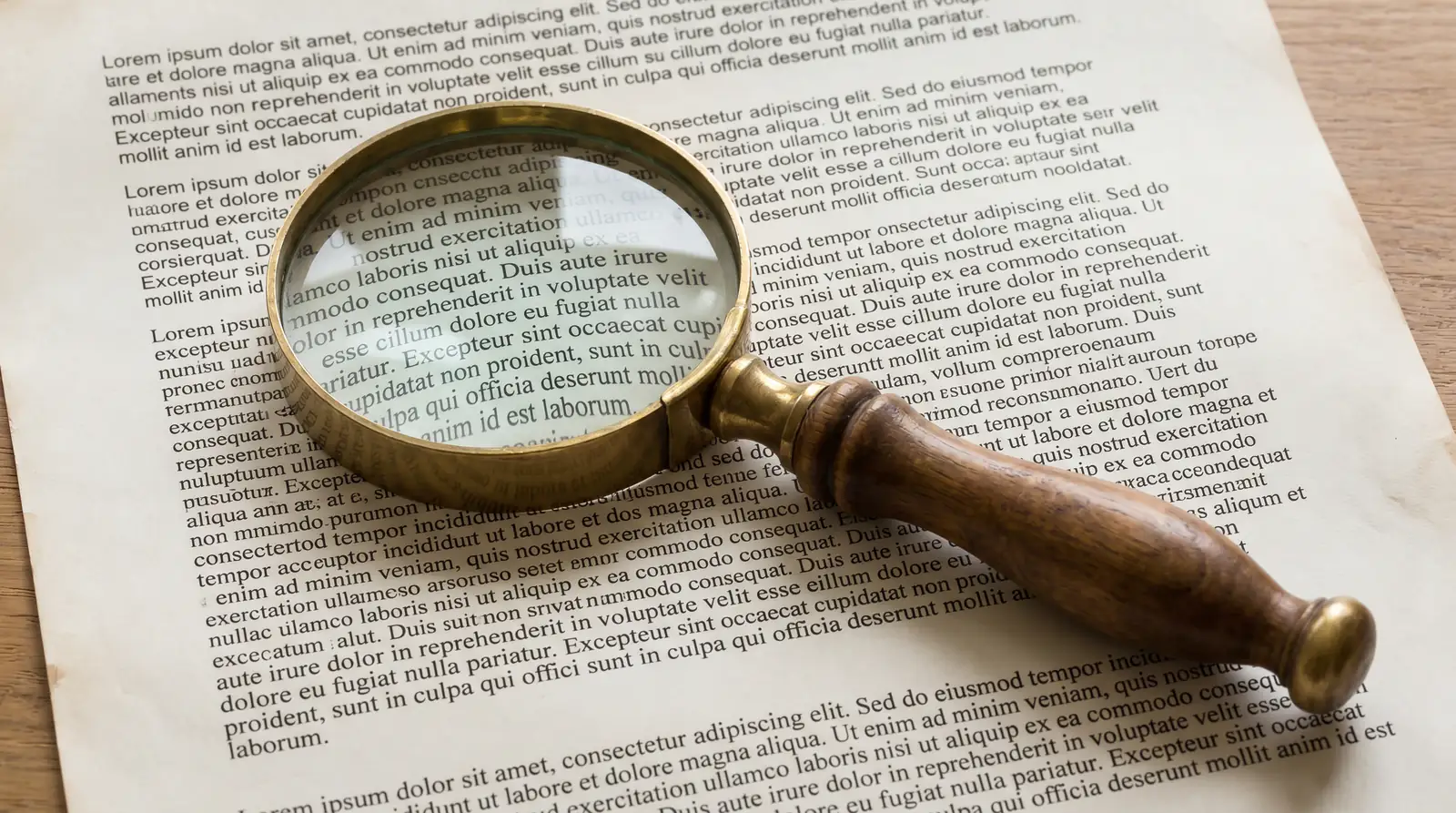 Magnifying glass over a single printed terms-and-conditions sheet